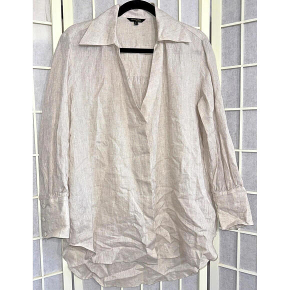 Massimo Dutti Beige Linen Oversized Minimalist Organic Natural Button Up Blouse - Picture 12 of 15